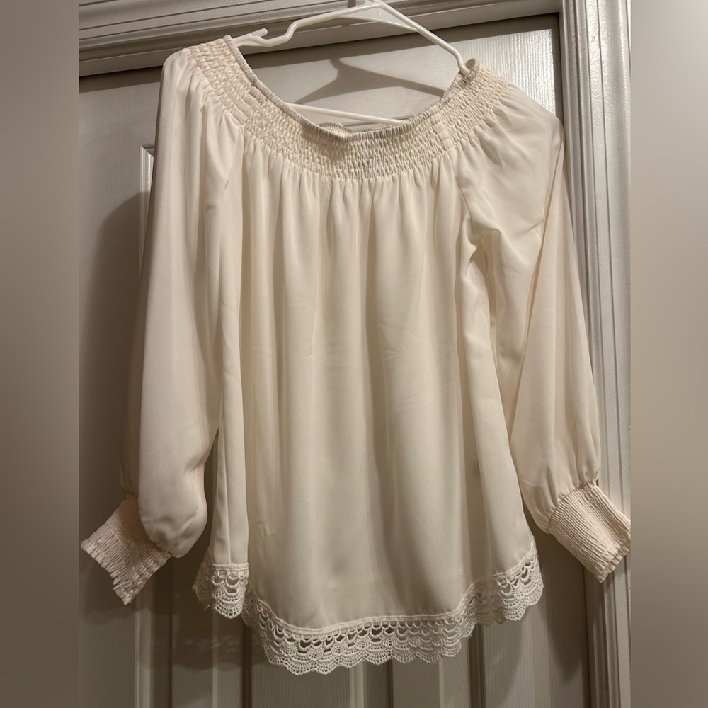 Express Cream Smocked Blouse